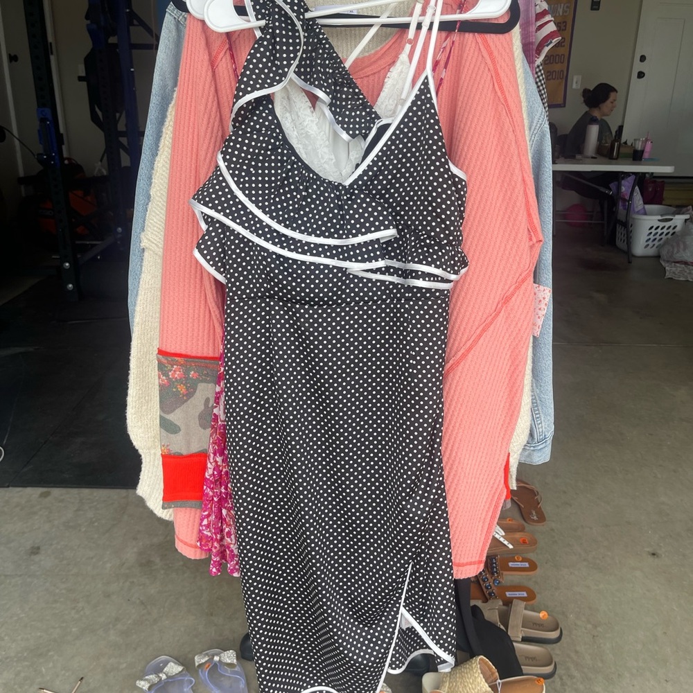 MINKPINK Black and White Polka Dot Midi Dress